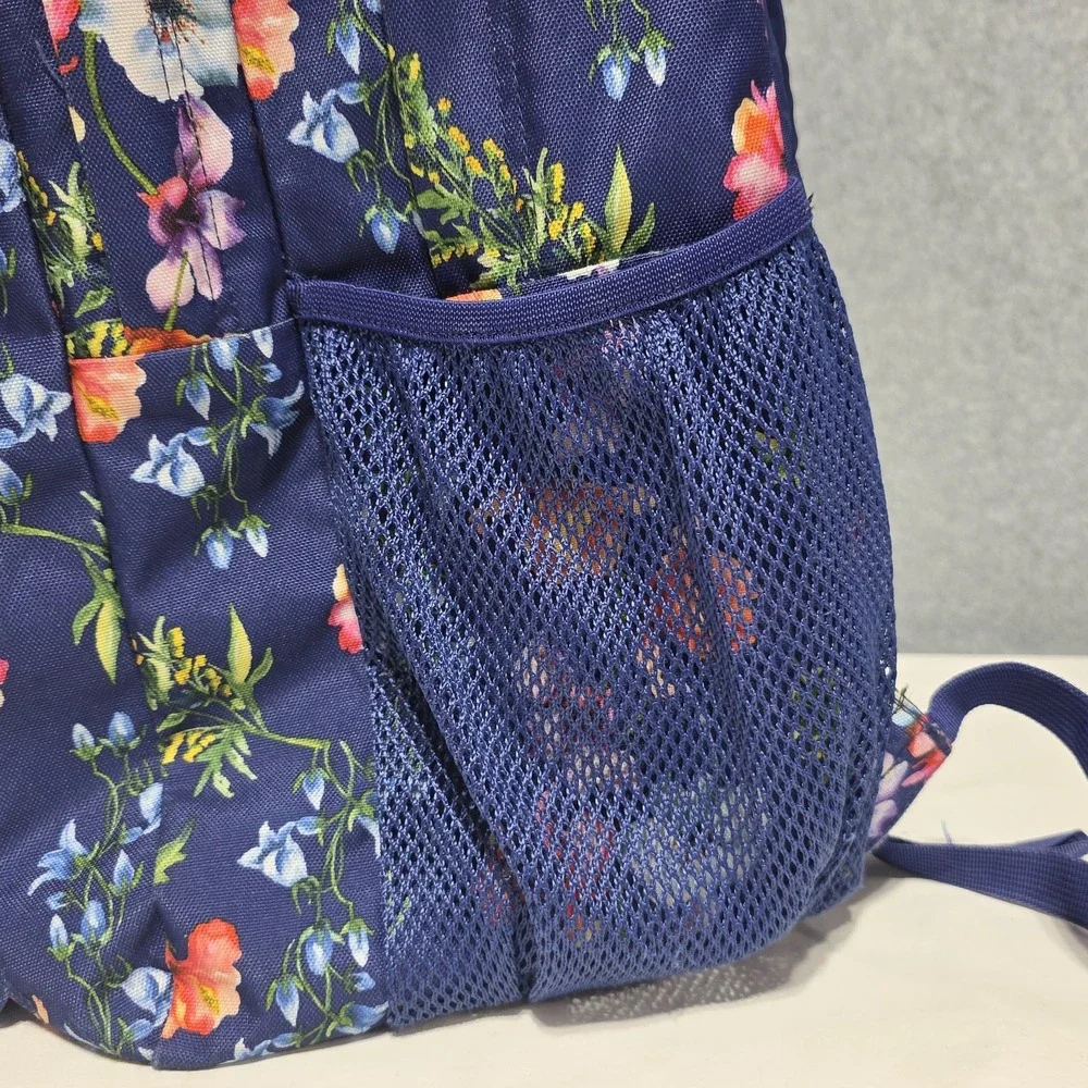 JanSport Big Student Blue Floral Backpack Polyester Zip Pockets